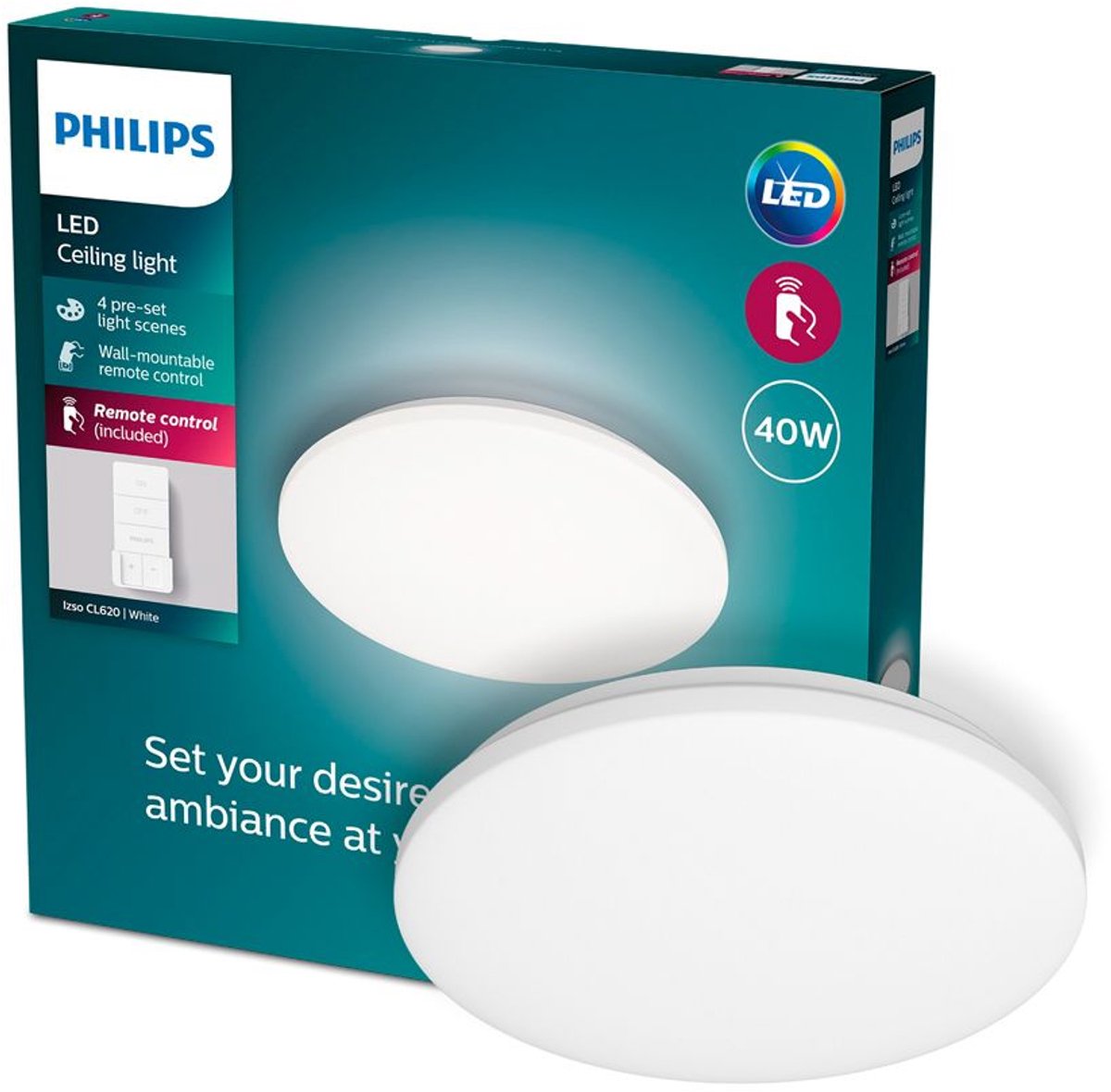 Philips LED Philips Izso Deckenleuchte weiß – 40 W – mit Fernbedienung