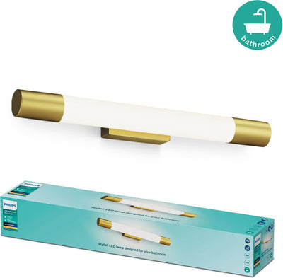 Philips LED Philips Rover Spiegelbeleuchtung – spritzwassergeschützt IP44 – 5W – warmweißes Licht – Badezimmerlampe – zylindrisch – messingfarben