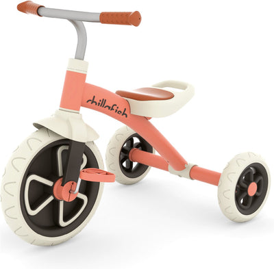 Chillafish Dreirad 1 Jahr für Mädchen mit Anti-Rutsch-Pedalen – Retro-Laufrad für Kleinkinder bis 5 Jahre – Pink – leicht und stabil mit Tragegriff – leise Anti-Rutsch-Reifen für drinnen und draußen – Modell Ziggi