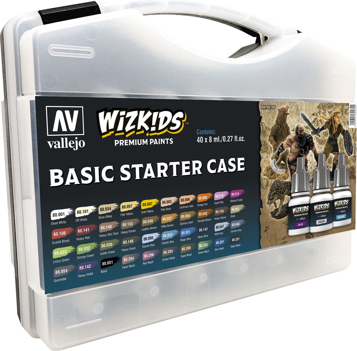 Vallejo Basic Starter Case – Wizkids Premium-Farben – 40 Farben – 8 ml – 80260