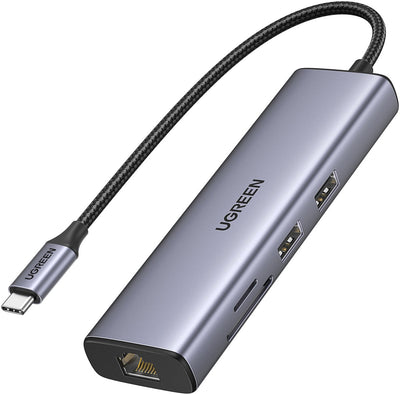 Ugreen USB C Ethernet Gigabit HDMI 4K PD 100 W 7-in-1 Dockstation-Adapter USB C SD-Kartenleser kompatibel mit iPhone 15 Galaxy S24 Ultra MacBook Air Pro M2 M1 iPad Pro Surface Steam Deck