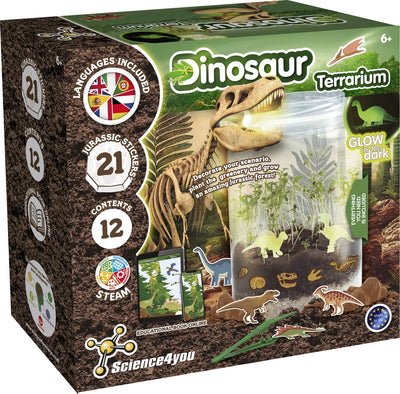 Science 4 You Science4You Glow in the Dark Dino Terrarium – Experimentierset – Bauen Sie Ihr eigenes Mini-Ökosystem – inklusive Lehrbuch – Sprachspielzeug