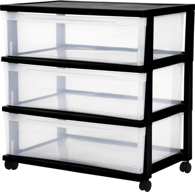 Iris neues breites Kommodenschubladensystem – 3 Schubladen x 30 l – Kunststoff – schwarz transparent – mit Rollen