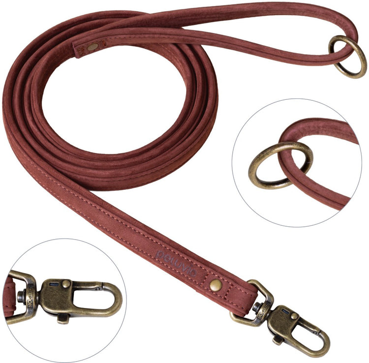 Peluvio Regent – Hundeleine aus Leder – Größe S – 1,5 cm breit – 1,7 m lang – für kleine und mittelgroße Hunde – Rindsleder – Kupferdetails – Sicherheitsverschluss – braune Hundeleine