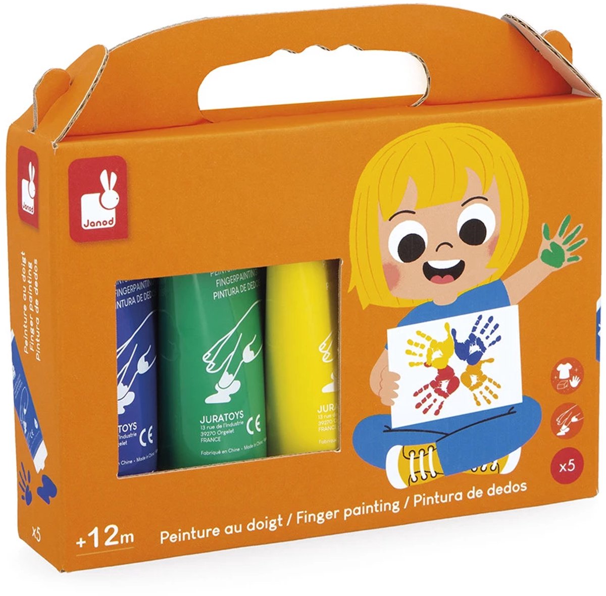 Janod - Colo - Fingerfarbe - Set mit 5 verschiedenen Farben