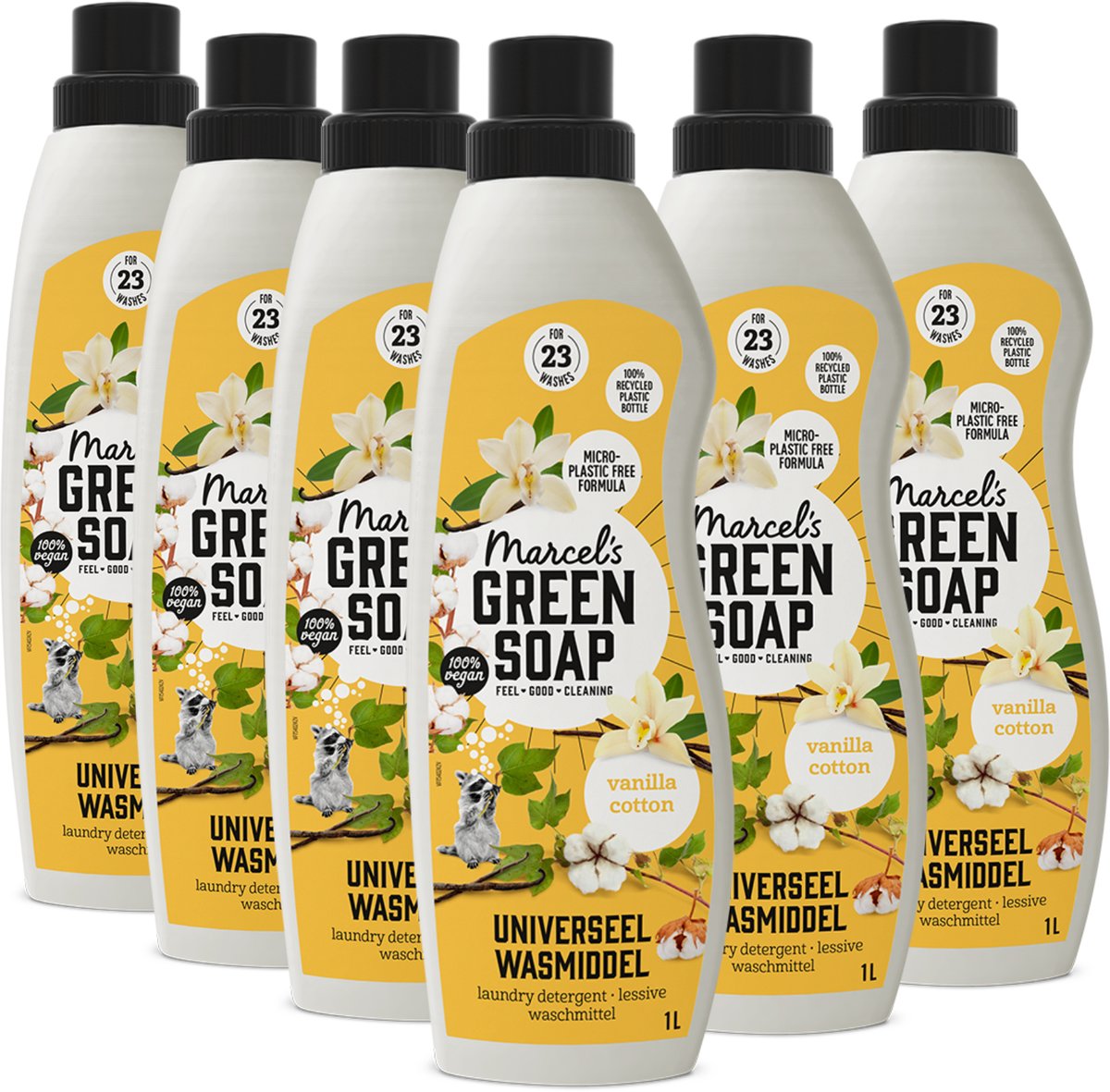 Marcel's grüne Seife Universalwaschmittel – Vanille-Baumwolle – 6 x 1 l – 138 Wäschen
