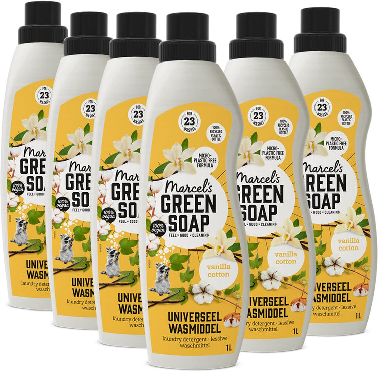 Marcel's grüne Seife Universalwaschmittel – Vanille-Baumwolle – 6 x 1 l – 138 Wäschen