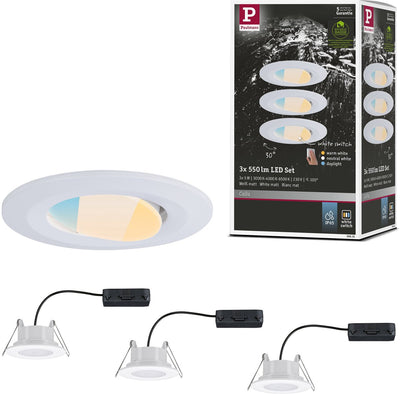 Paulmann LED-Einbaustrahler Calla 3er-Set – Weiß matt – IP65 – 5 W pro Strahler – 430 lm – 230 V – Whiteswitch – Badezimmer-Einbaustrahler