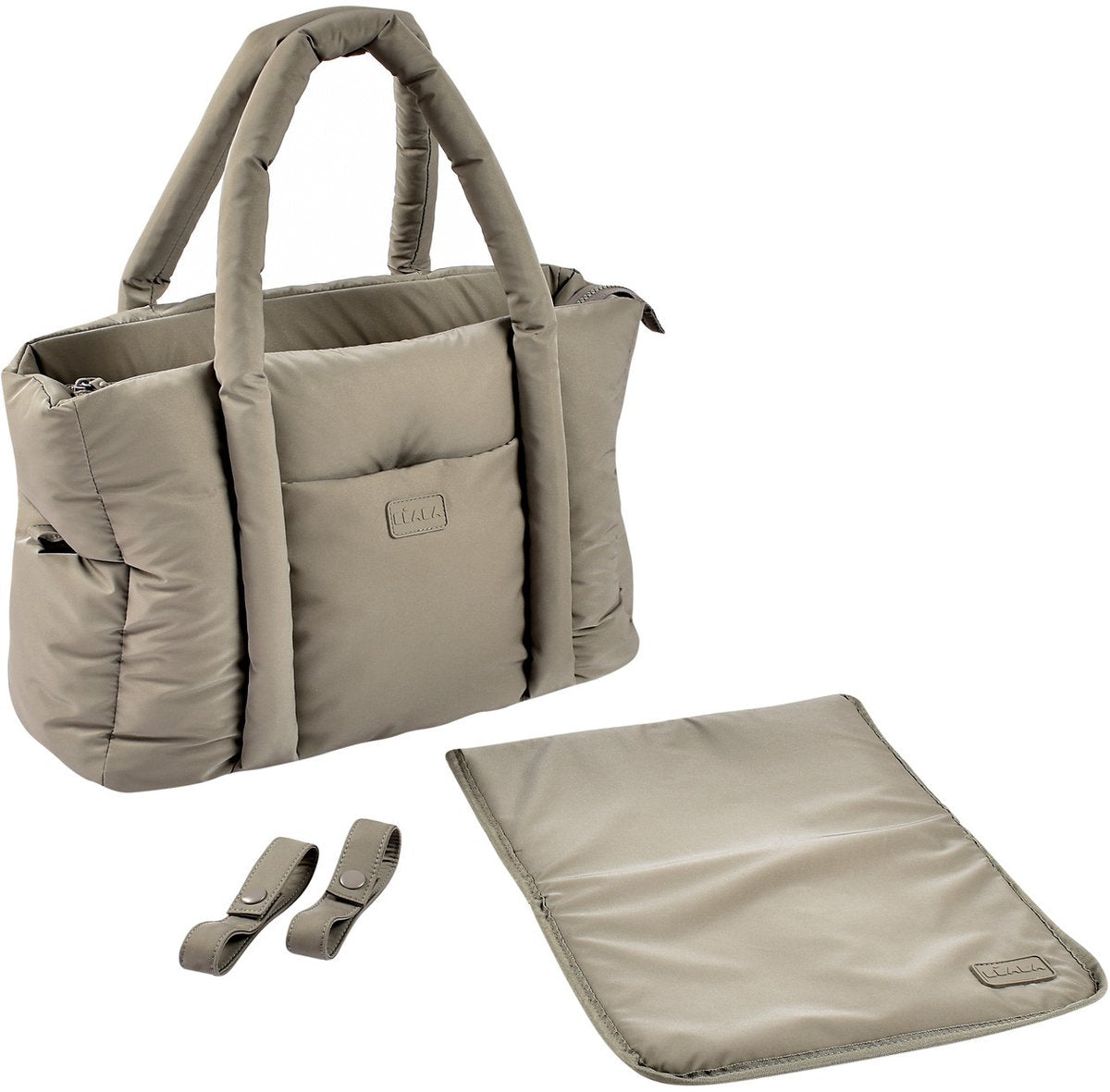 Béaba Paris Puffy Wickeltasche – trendige gepolsterte Wickeltasche – Wickeltasche mit Kühlfach für Wickelauflage – 10 Fächer – Kinderwagen – Trolley-Aufsatz – Gazelle – Unisex-Babytasche – Babytasche 25 l – Grün