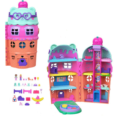 Polly Pocket Gelato House-Spielset – Eishaus mit Aufzug, Eiscreme-Thema und mehr als 25 Zubehörteilen