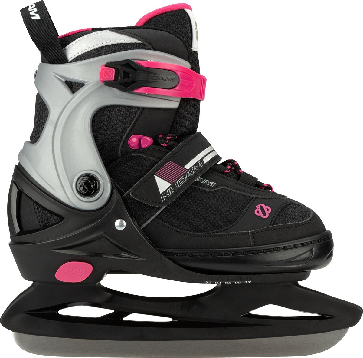 Nijdam Eishockeyschlittschuhe - verstellbar - Größe 33-37 - Schwarz Pink