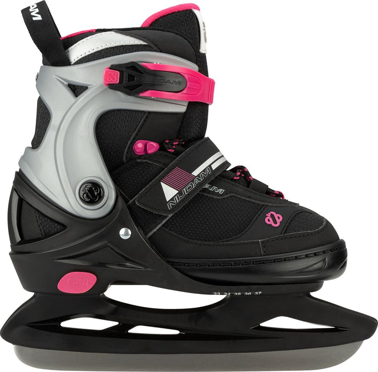 Nijdam Eishockeyschlittschuhe - verstellbar - Größe 33-37 - Schwarz Pink