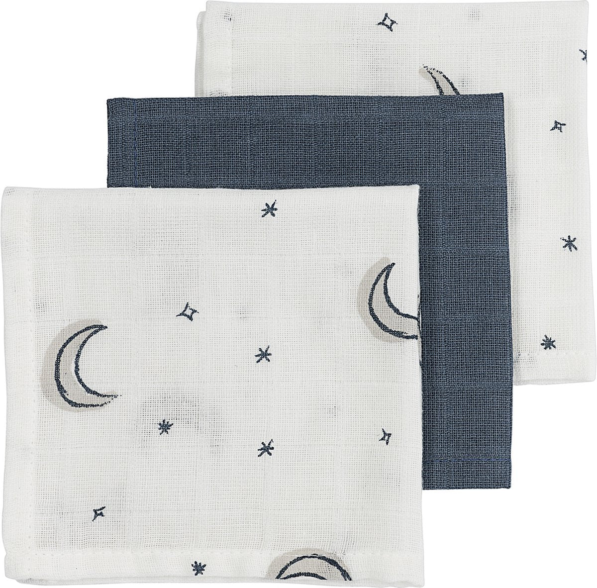 Meyco Baby Moon Gesichtstücher – 3er-Pack – hydrophil – Indigo – 30 x 30 cm