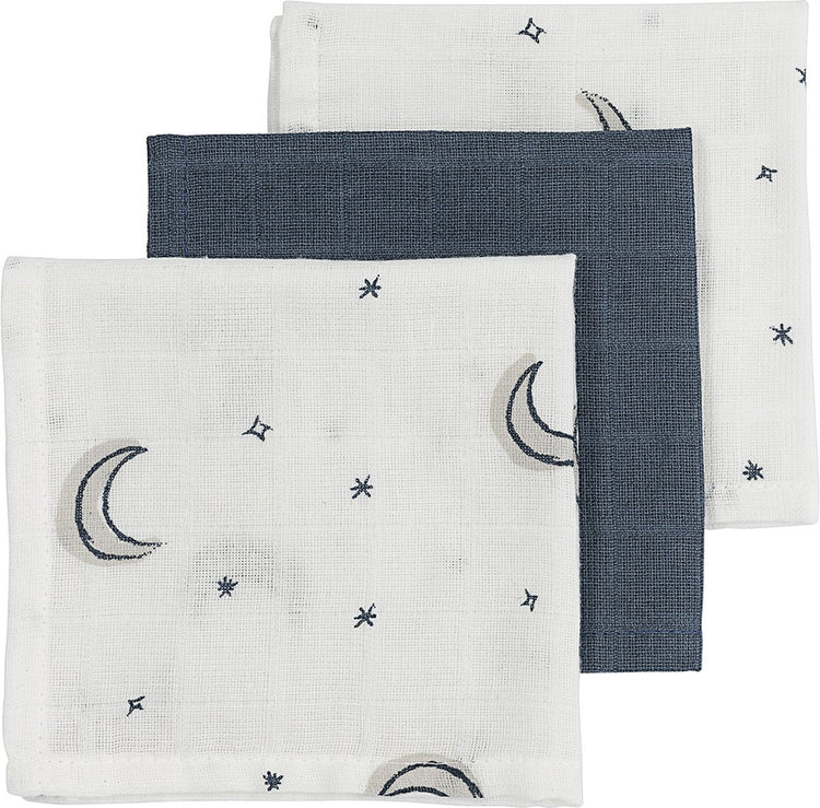 Meyco Baby Moon Gesichtstücher – 3er-Pack – hydrophil – Indigo – 30 x 30 cm