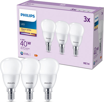 Philips LED-Kugellampe matt – 40 W – E14 – warmweißes Licht – 3 Stück