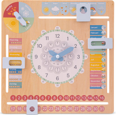 Woet New Classic Toys® Kalenderuhr aus Holz – Zeit ablesen lernen – Lernuhr – Wissen Sie, welcher Tag heute ist? Wie spät ist es? Scheint die Sonne? - Tage, Monate, Jahreszeiten, Wetter - Lernspielzeug - ab 3 Jahren