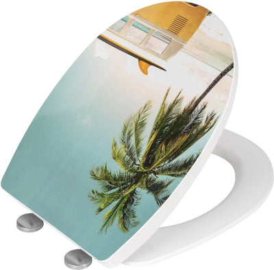 WENKO WC-Sitz Corbara – hochglänzender Thermoplast mit Aufdruck – Easy-Close-Soft-Close-Verschluss – abklinkbare Fix-Clip-Befestigung in Edelstahl – Belastbarkeit bis 350 kg – WC-Sitz-Dekor – WC-Sitz mit Aufdruck