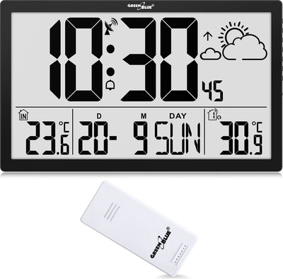 Greenblue - Uhr - LCD-Wanduhr - Uhr mit Wetterstation und Thermometer GB218