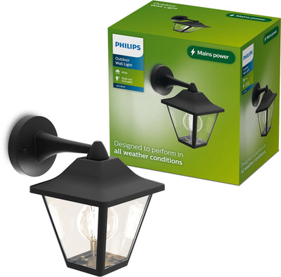 Philips LED Philips July Wandleuchte – Außenbeleuchtung – E27-Fassung – Wetterfest: IP44 – Schwarz – klassisches Design