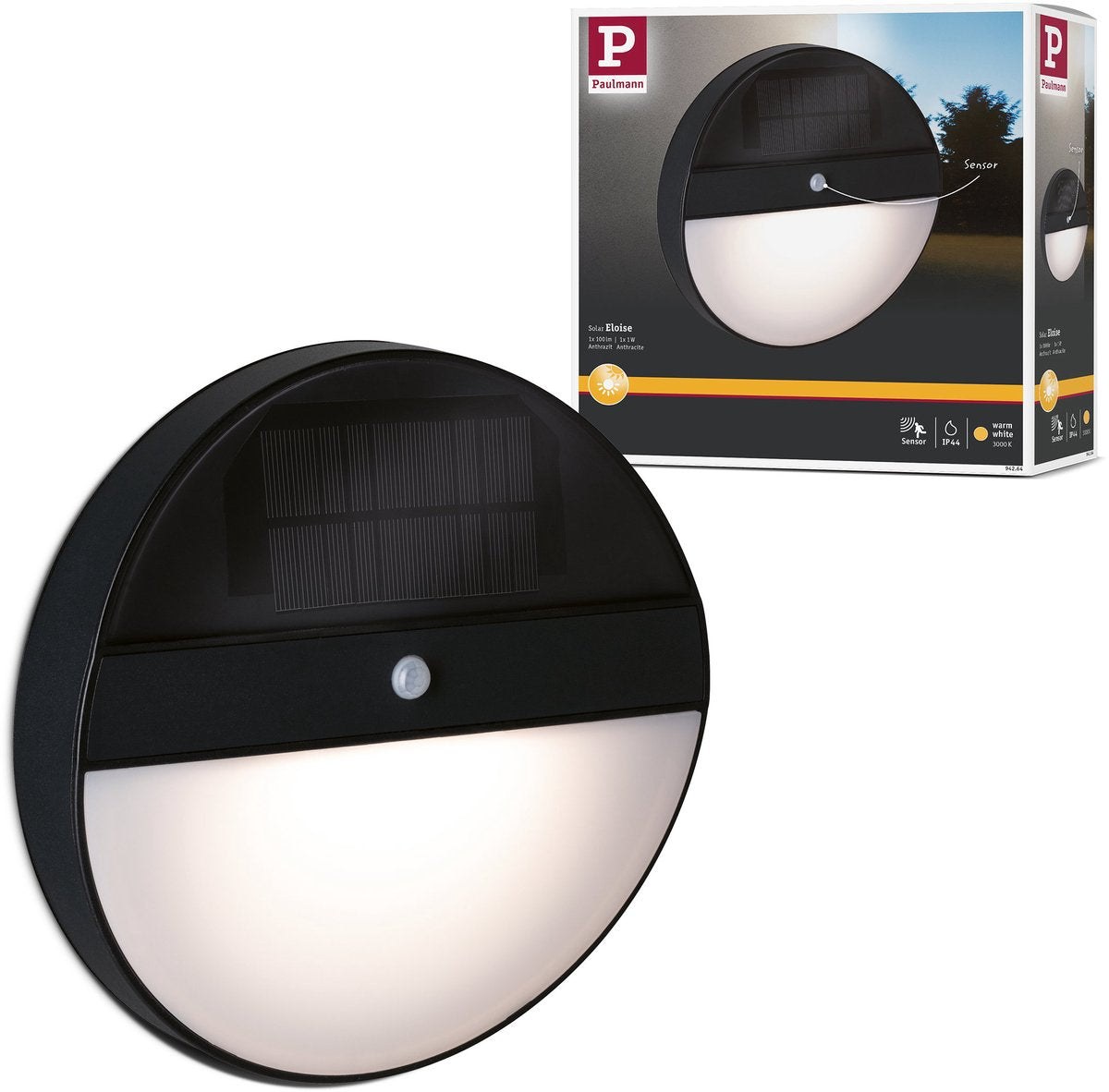 Paulmann Solar-LED-Wandleuchte für Outdoor Elios Bewegungsmelder IP44 3000k 50lm Anthrazit