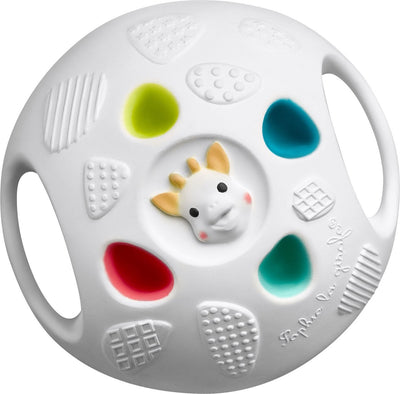 Sophie die Giraffe so'pure senso'ball - Spielball - Babyspielzeug - Spielzeugball - 100 % Naturkautschuk - ok-biobasiert - in recycelter Geschenkbox mit Schleife aus Bio-Baumwolle - ø9,5 cm