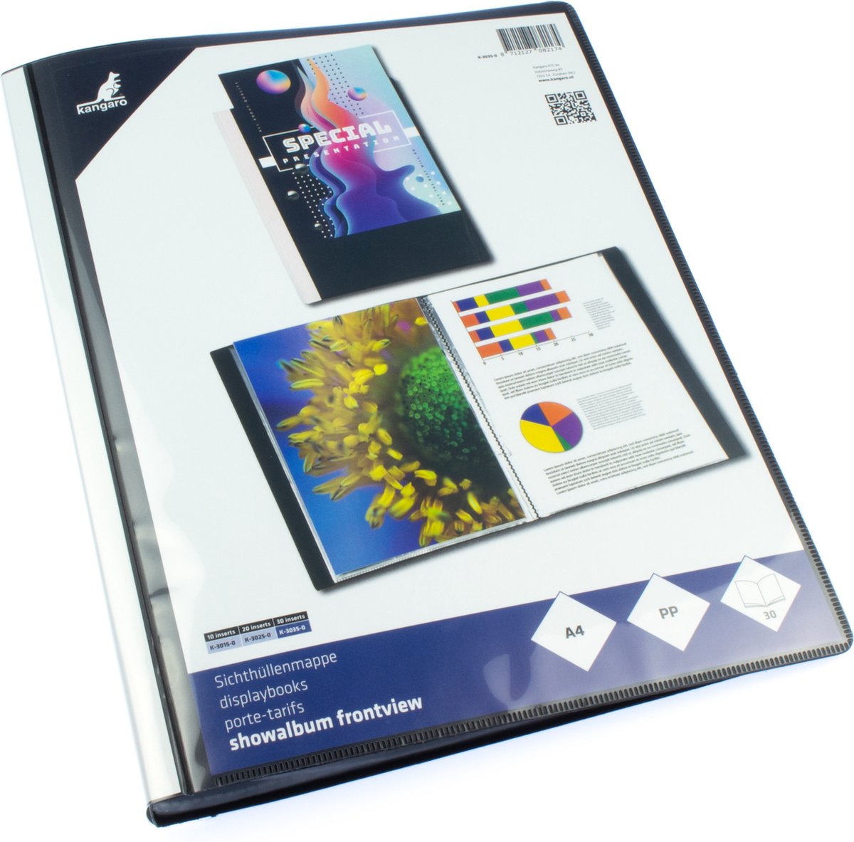 Kangaro-Showalbum – A4 – Seiten – 30 Taschen – Schwarz – mit Tasche auf der Vorderseite – K-3035-0