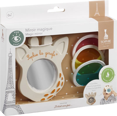 Zauberspiegel Sophie die Giraffe – 5-Senses-Kollektion – Babyspielzeug – 5-teilig – ab 0 Monaten – 11 x 10 x 1 cm – ok-biobasiert – in weißer Geschenkbox