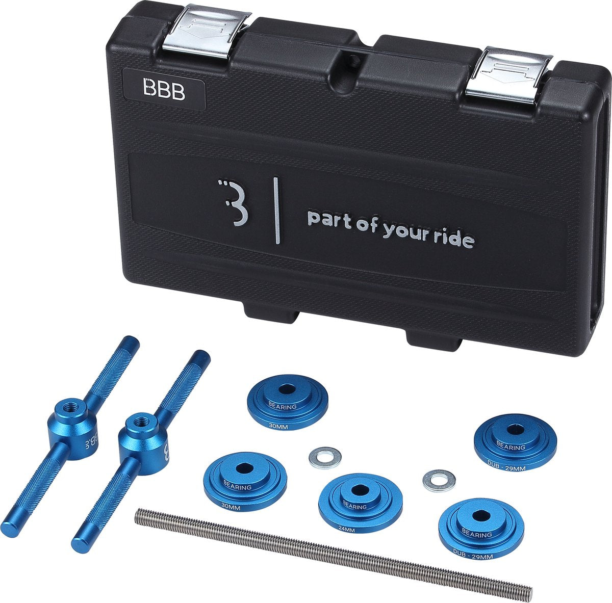BBB Radlager-Pressset Werkzeugkasten – Fahrradlager-Pressset – 22 24 29 30 mm Halterungsstandards – Schwarz – BTL-231