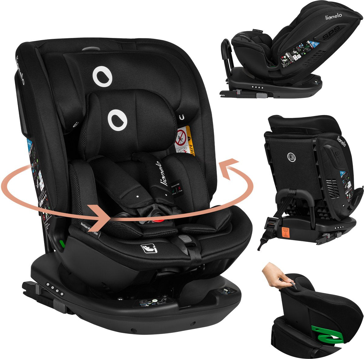 Lionelo Bastiaan RWF i-Size Autositz 0-36 kg – Isofix – 360° drehbar – i-Size R129 – rückwärts vorwärts – Seitenschutz – Tri-Guard-Kopfstütze – von der Geburt bis 12 Jahre