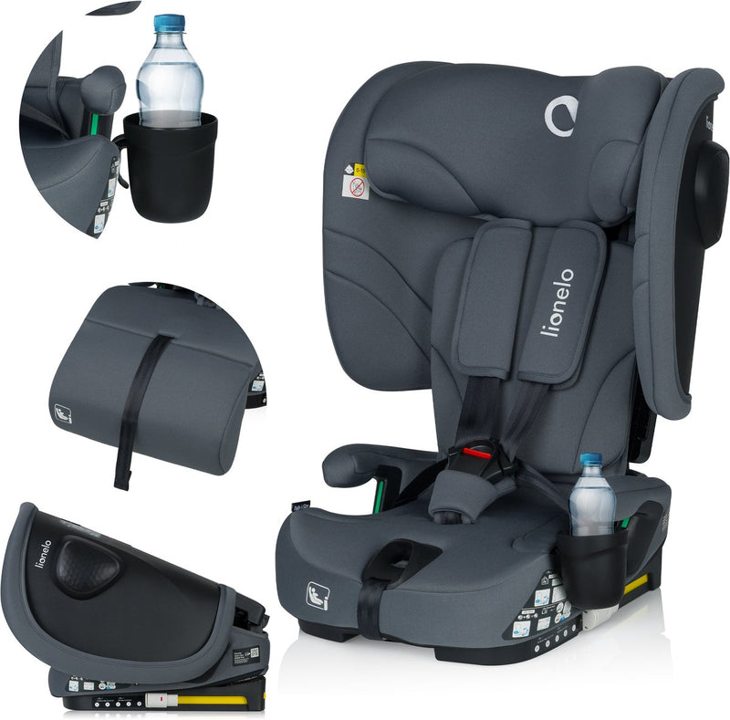 Lionelo Nelly i-Size-Autositz – faltbar – 76–150 cm – Isofix-Top-Tether – 4-Positionen-Rückenlehne – Sips-Seitenschutz – tragbar kompakt – 15-Positionen-Kopfstütze – reduzierender Beinkisseneinsatz – Getränkehalter – ECE R129 03 – Gruppe 0+