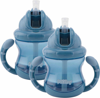 Nûby – Flip-it Anti-Tropf-Becher mit Griffen – 2er-Pack – blau – 240 ml – ab 12 Monaten