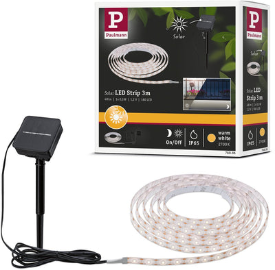 Paulmann Solar-LED-Streifen 3 Meter warmweiß 2700k – IP44 – mit Dämmerungssensor – 0,3 W – 60 LEDs m