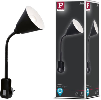 Paulmann Steckleuchte Junus - Flexarm - E14 230V - Leselampe Nachtlampe dimmbar - Steckerstrahler - Steckdosenlampe zum Lesen und Nachtgebrauch - Schwarz