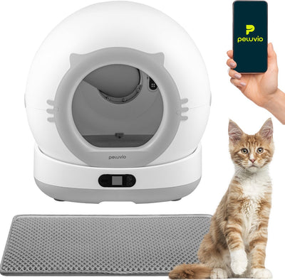 Peluvio Pearl automatische Katzentoilette – selbstreinigende Katzentoilette 72 l – sicher mit Gewichts-Bewegungssensor – 7 l Abfallbehälter – WiFi-App – Kamera 1080p – geeignet für 1–10 kg Katzen