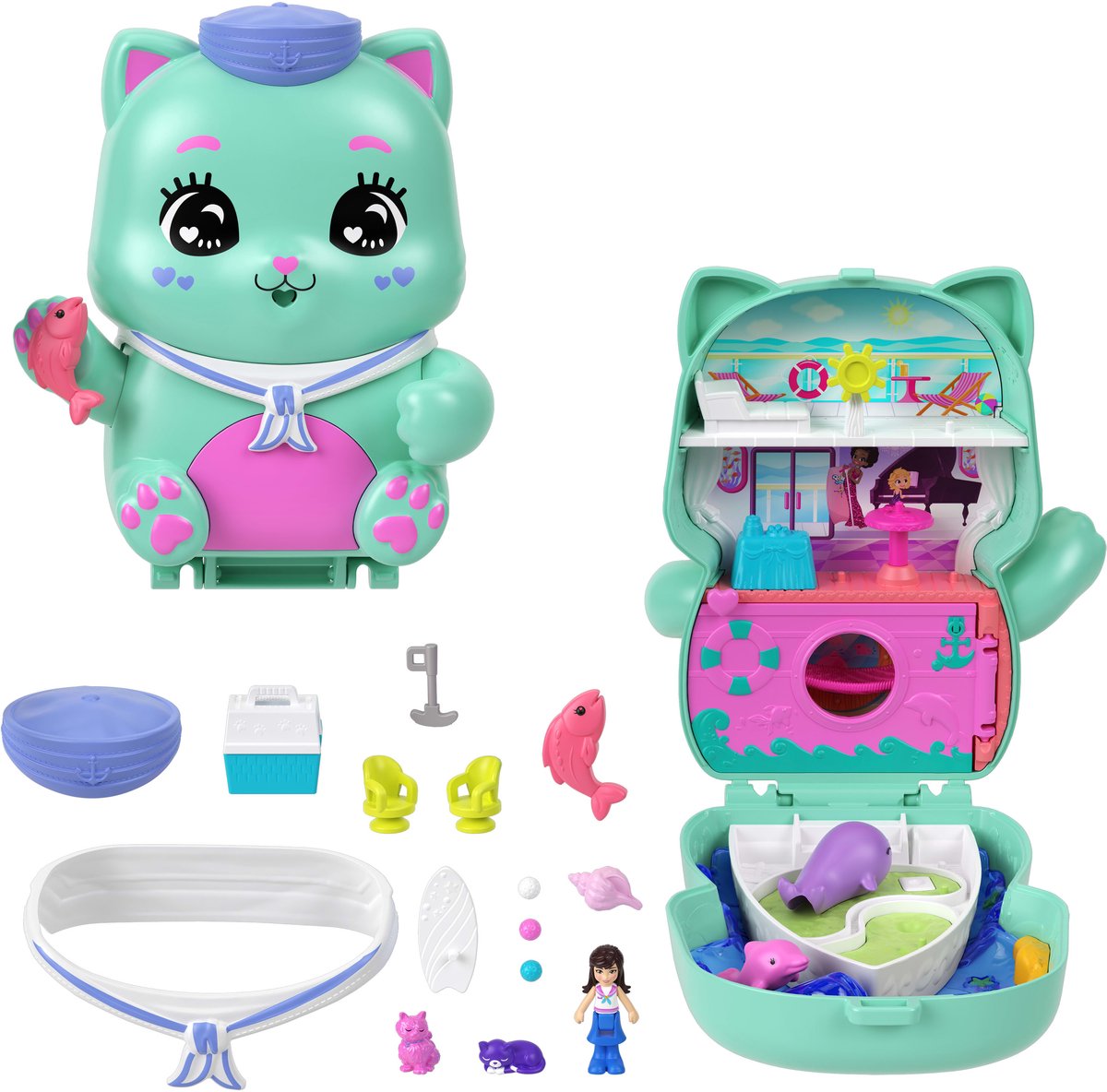 Kompaktes Polly Pocket-Spielset – Segel setzen, Kätzchen