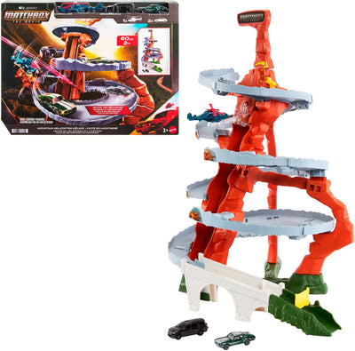 Matchbox der Film Helikopterflucht in den Bergen, Spielset mit 2 Spielzeugautos und 1 Hubschrauber