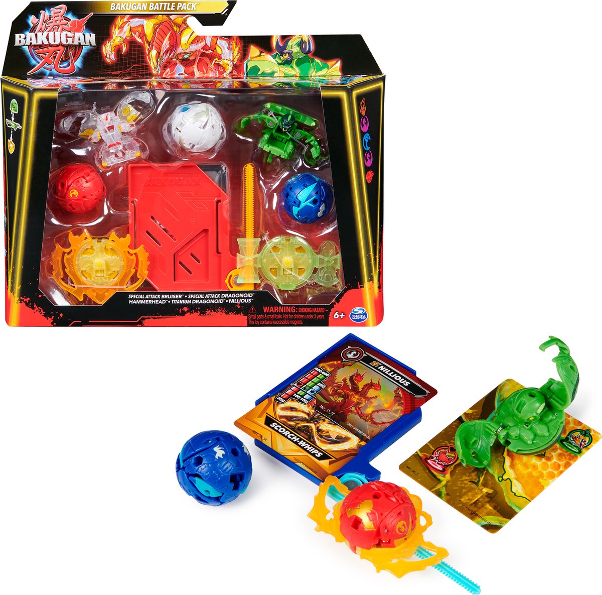 Bakugan – Spezialangriffs-Kampfset mit 5 Actionfiguren und 3 Brawler-Karten – Stile können variieren