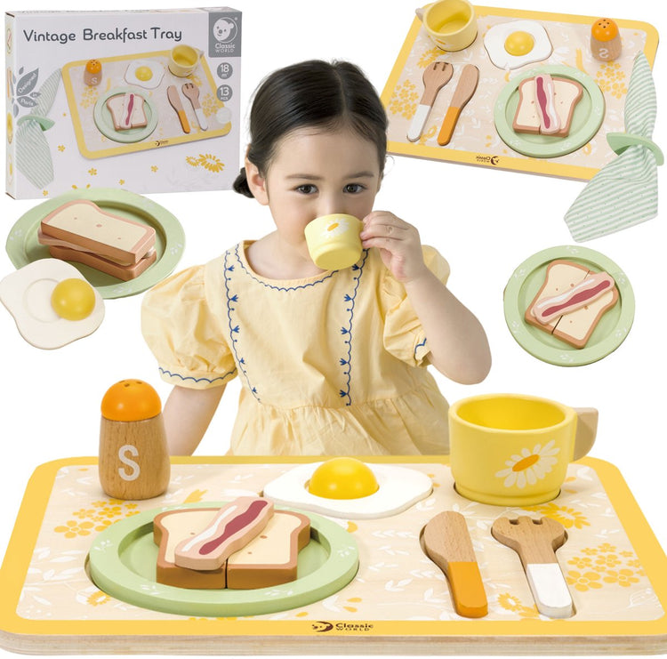 Klassiker World World Wooden Vintage Breakfast Set mit Tablett, 13dlg.