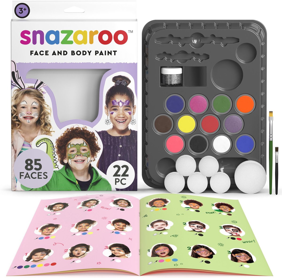 Snazaroo 1172197 Kinder-Make-up-Set Ultimate Party Pack – 12 leuchtende Farben inklusive Glitzer – Gesichtsbemalungs-Set Kinder – Make-up-Set mit Zubehör, auf Wasserbasis waschbar – für Party, Karneval, Halloween