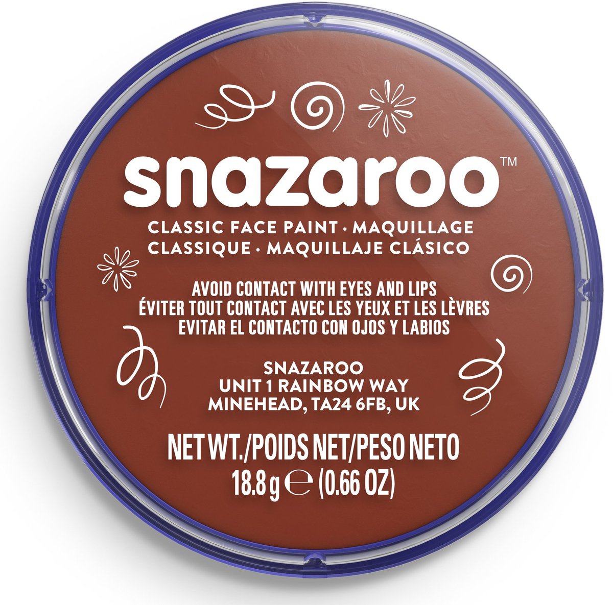 Snazaroo 1118977 – Rostbraun – 18 ml Aqua-Gesichtsfarbe, Kinder-Gesichtsfarbe für Kinder und Erwachsene