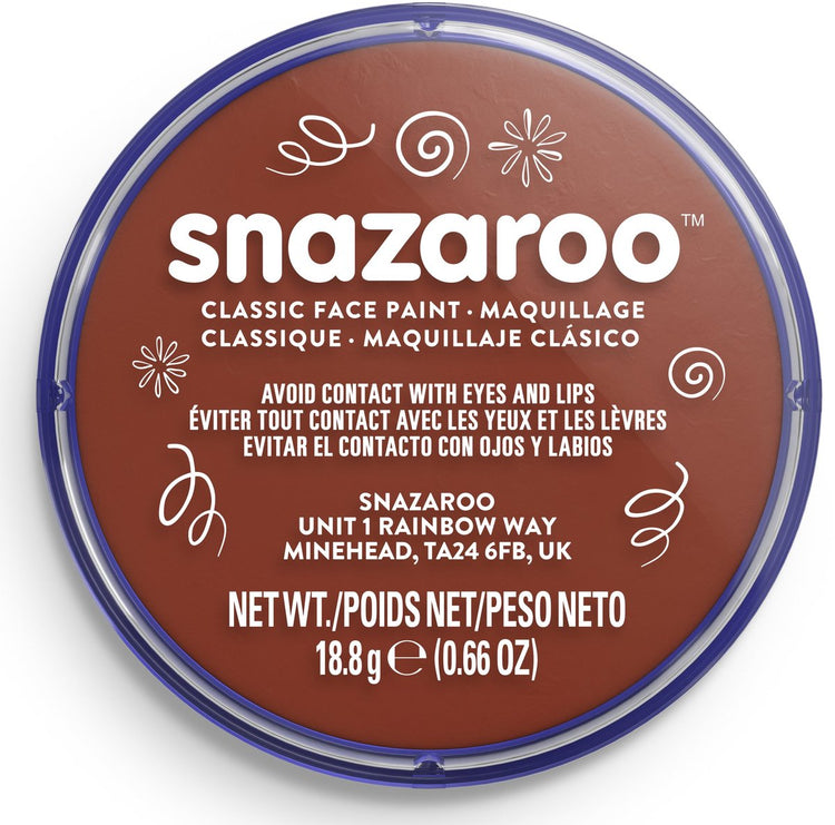 Snazaroo 1118977 – Rostbraun – 18 ml Aqua-Gesichtsfarbe, Kinder-Gesichtsfarbe für Kinder und Erwachsene