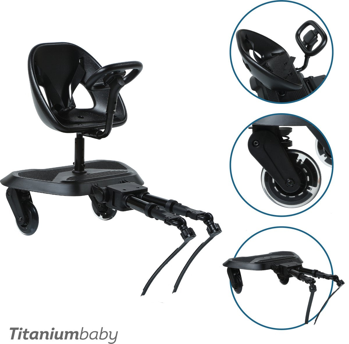 Titan-Baby-Rollbrett Smart Joy2ride mit Sitz ganz in Schwarz