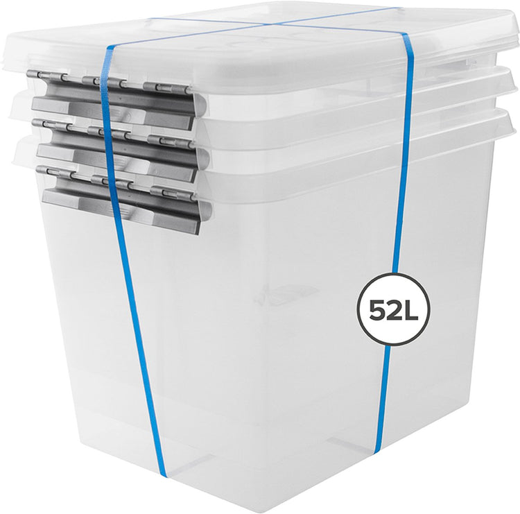 Sunware – Q-Line-Aufbewahrungsbox mit Deckel – 52 l – 3er-Set – transparentes Grau