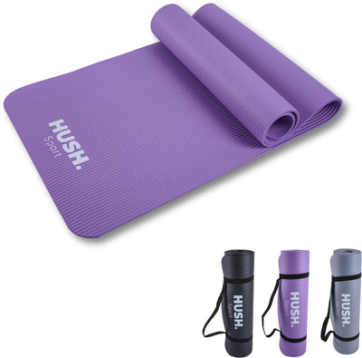 Hush Sport – Yogamatte 180 x 60 cm – 8 mm dicke Polsterung NBR – für Yoga, Pilates-Fitness – inklusive praktischem Tragegurt – leicht und rollbar – Lila