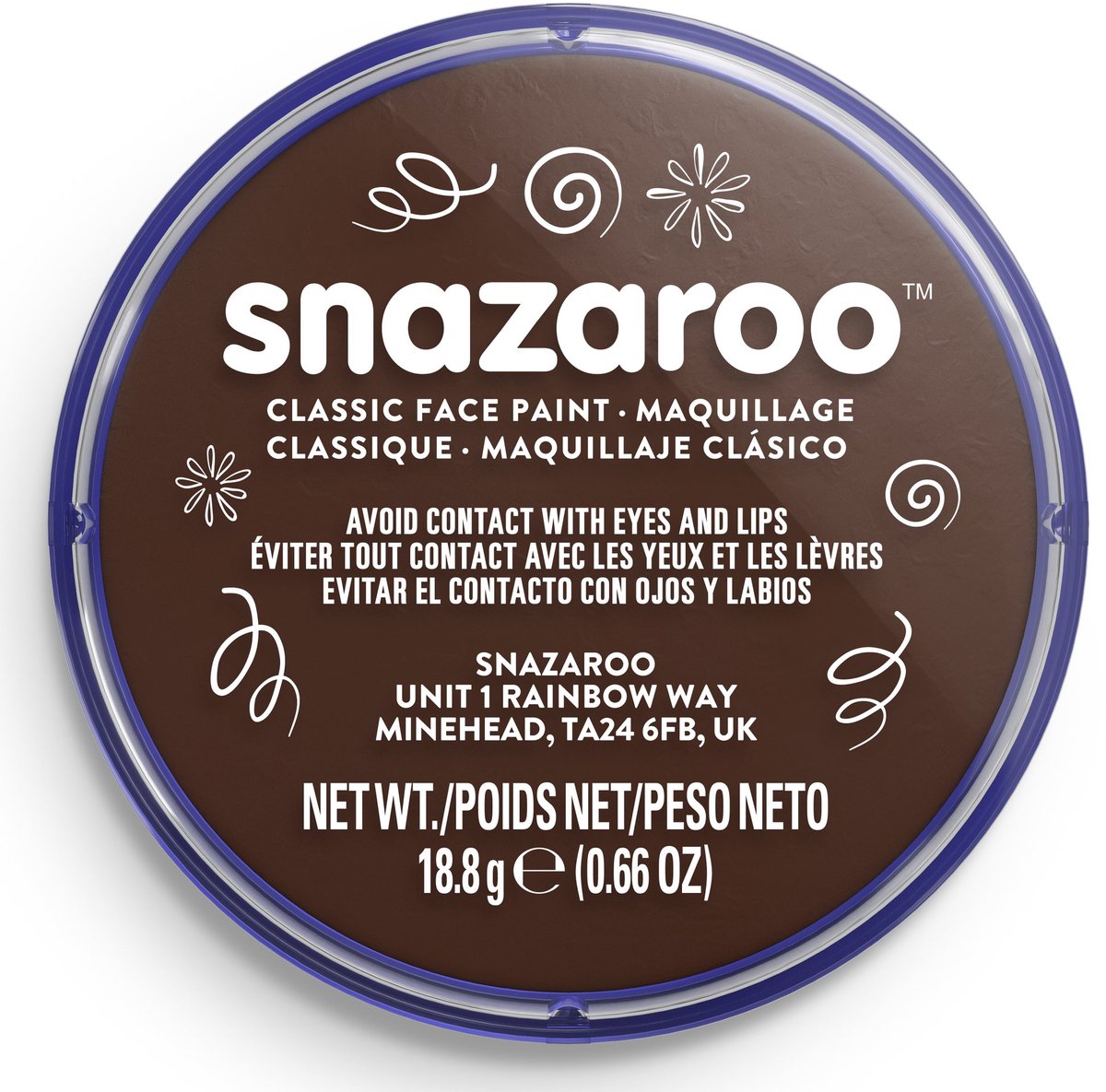 Snazaroo 1118999 – Dunkelbraun – 18 ml Aqua-Gesichtsfarbe, Kinder-Gesichtsfarbe für Kinder und Erwachsene