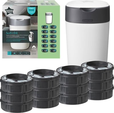 Tommee Tippee Twist Click Windeleimer-Starterset – 12 Nachfüllungen – Weiß