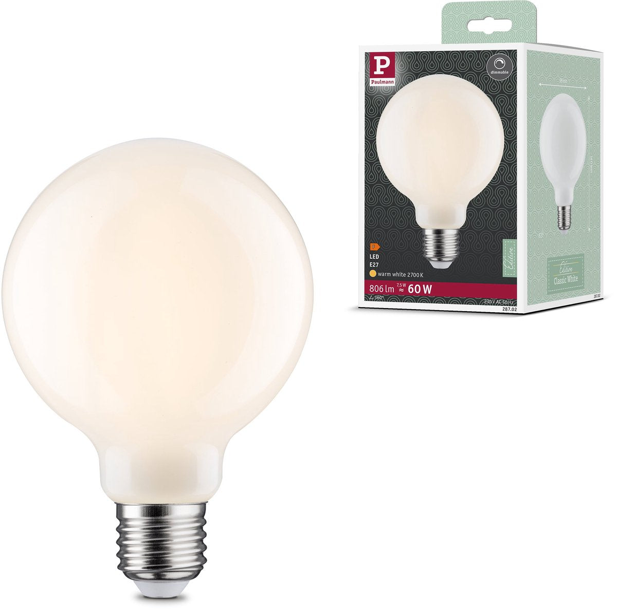 Paulmann Filament 230 V LED-Globus G95 E27 806 lm 7,5 W 2700 K dimmbar Opal