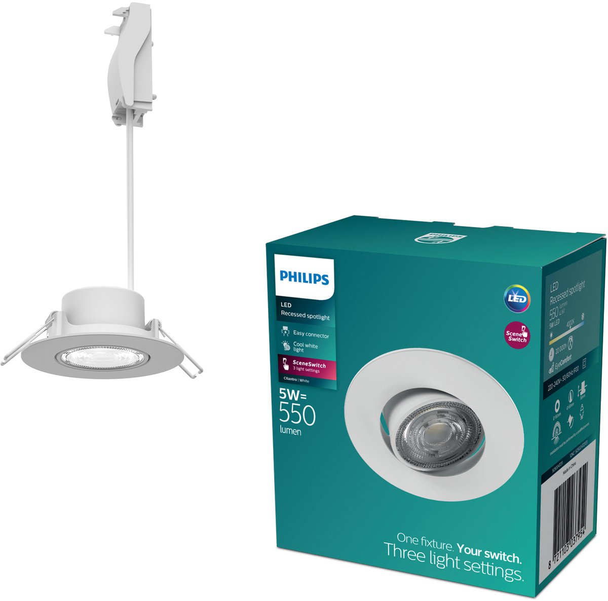 Philips Cilantro Einbaustrahler – Szenenschalter-Lichttechnologie – 5 W – kaltweißes Licht: 4000 K – Weiß