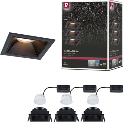 Paulmann LED Einbauleuchte 3-Stufen-Dim Cole Coin 3er Set IP44 eckig 88x88 mm Coin 3x6W 3x470lm 230V dimmbar 2700k schwarz