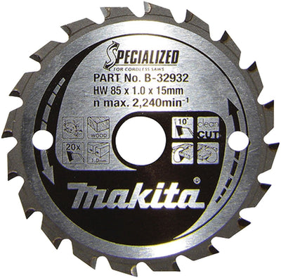 Makita Specialist B-32932 Hartmetall-Kreissägeblatt 85 x 15 x 0,7 mm Zähnezahl: 20 1 Stück